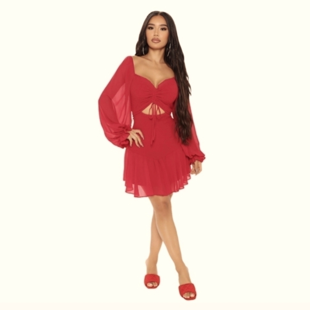 Papaya Date Night Smocked Red Mini Dress Size Medium - Picture 4 of 11